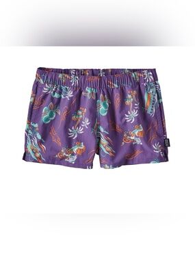 PATAGONIA Barely Baggies Purple Tropical Print Elastic Waist Shorts